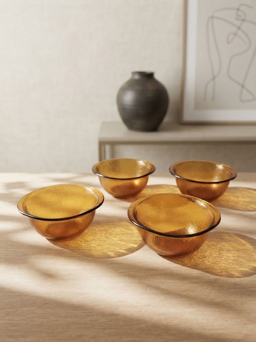 Vintage 1960s 1970s Amber Glass Bowls, Set of 4